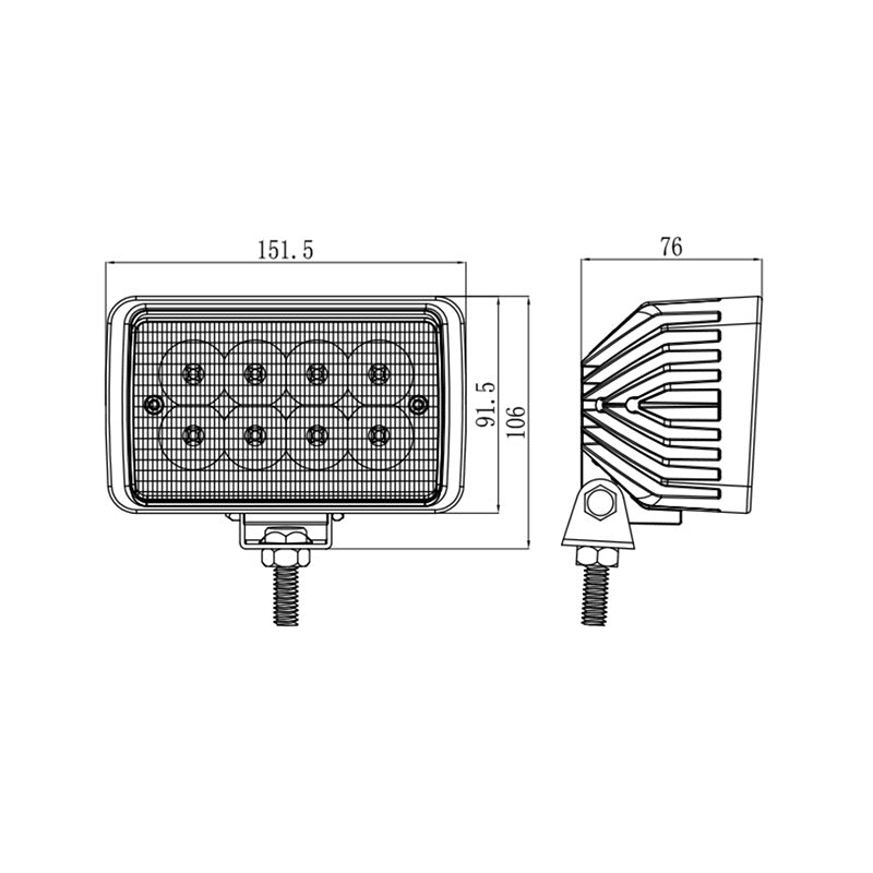 6 inch 40W Centre Mount Rectangle LED Work Light - 4001