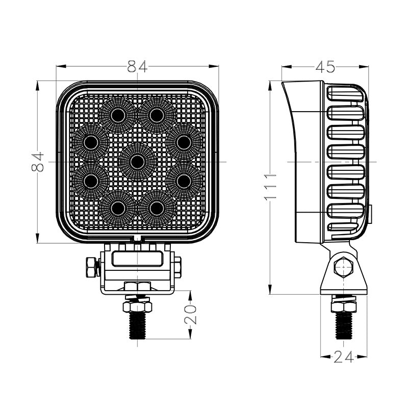 0806-3-27 - 3.3 inch 27W Square LED Work Light