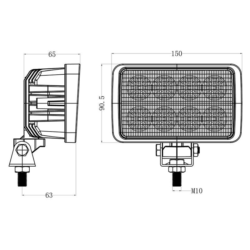40W Rectangle LED Work Light - Side & Centre Mount - 4409